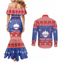 Slovenia Christmas Couples Matching Mermaid Dress and Long Sleeve Button Shirt Coat Of Arms Vesel Bozic