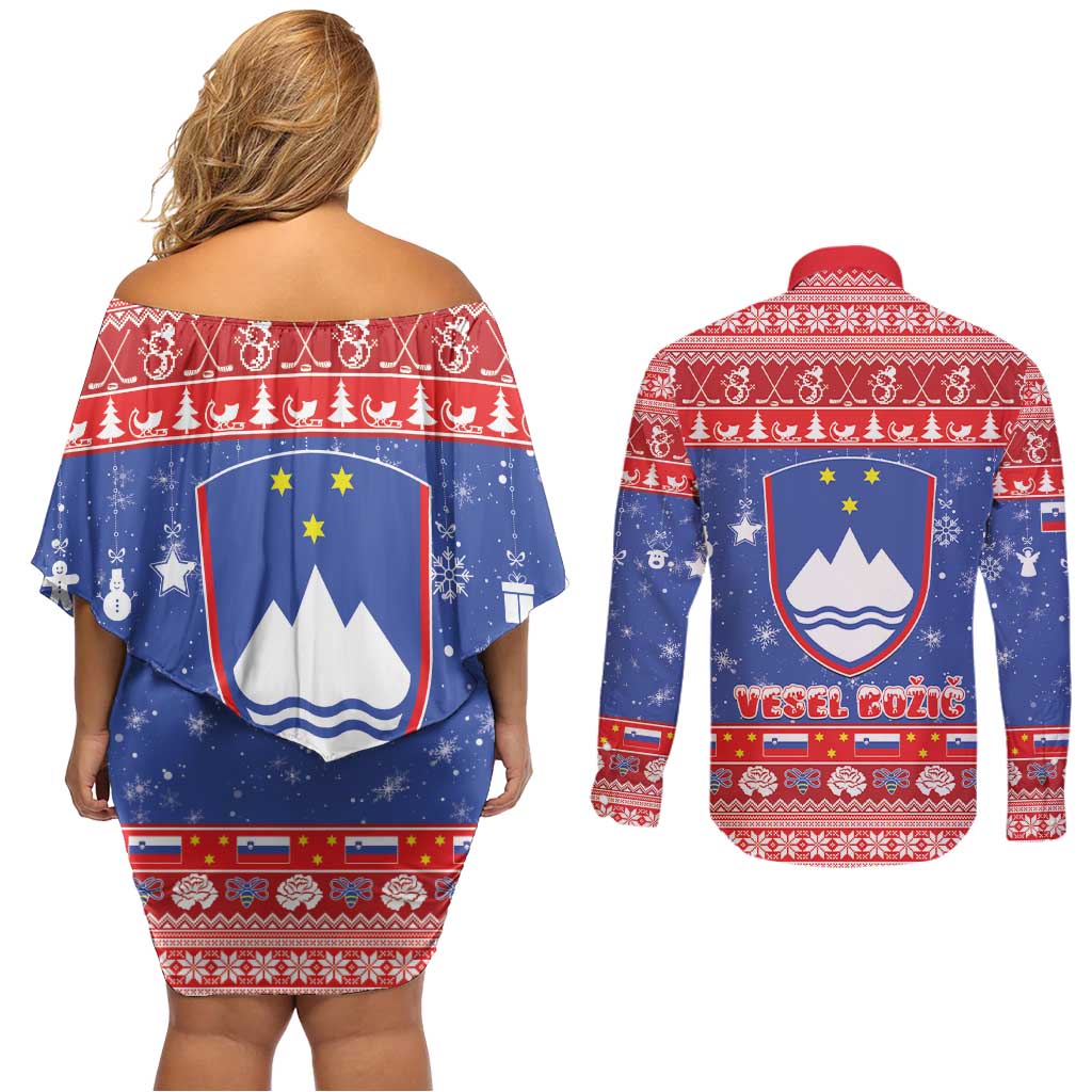 Slovenia Christmas Couples Matching Off Shoulder Short Dress and Long Sleeve Button Shirt Coat Of Arms Vesel Bozic - Wonder Print Shop