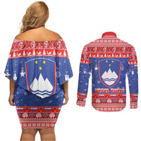 Slovenia Christmas Couples Matching Off Shoulder Short Dress and Long Sleeve Button Shirt Coat Of Arms Vesel Bozic - Wonder Print Shop