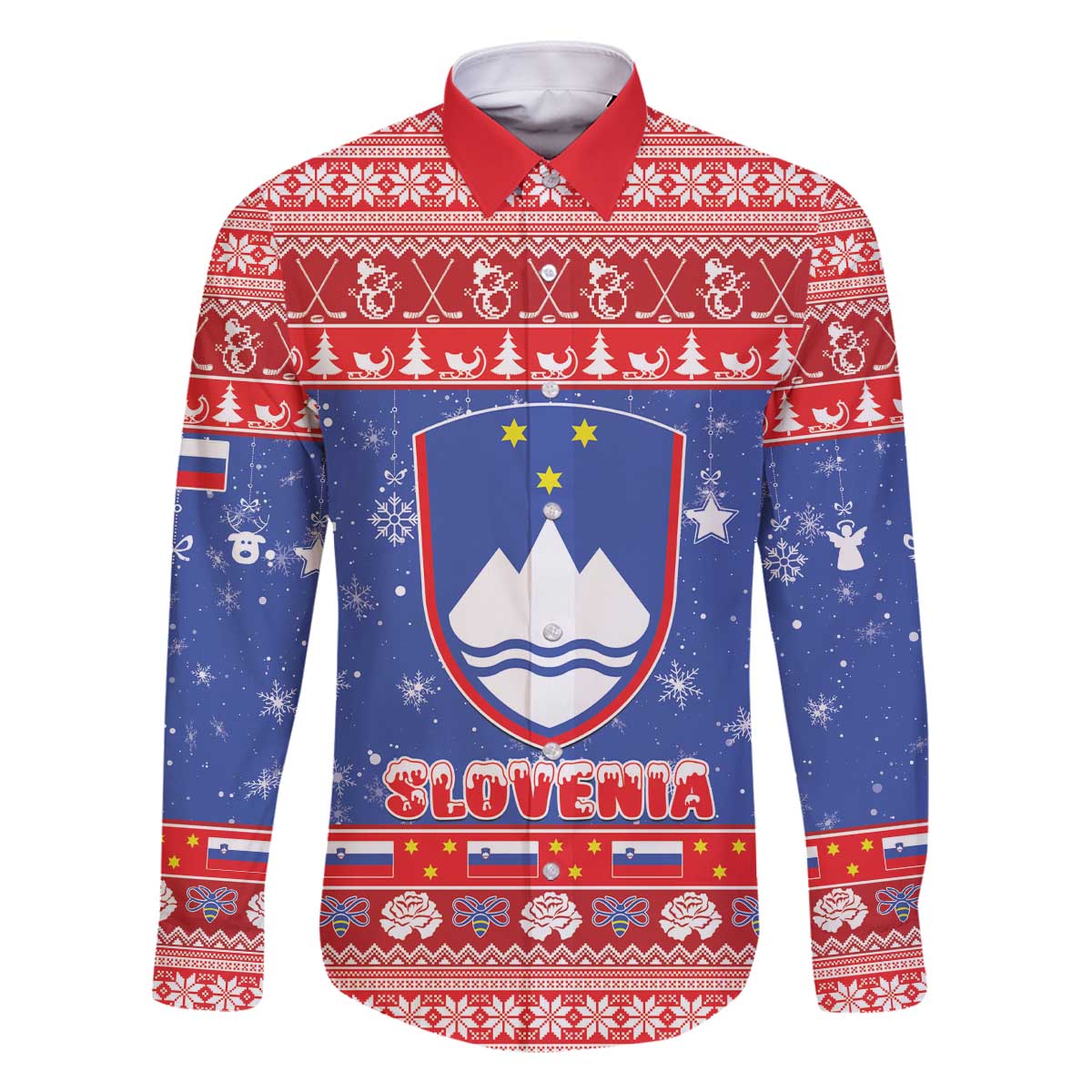 Slovenia Christmas Family Matching Off The Shoulder Long Sleeve Dress and Hawaiian Shirt Coat Of Arms Vesel Bozic - Wonder Print Shop