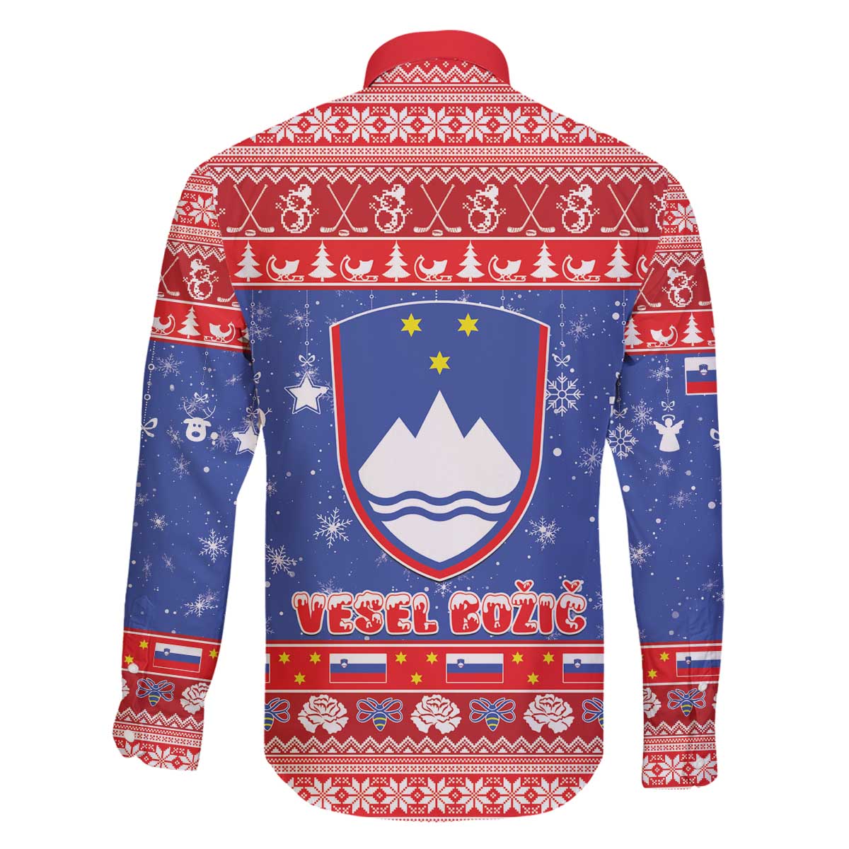 Slovenia Christmas Family Matching Off The Shoulder Long Sleeve Dress and Hawaiian Shirt Coat Of Arms Vesel Bozic - Wonder Print Shop