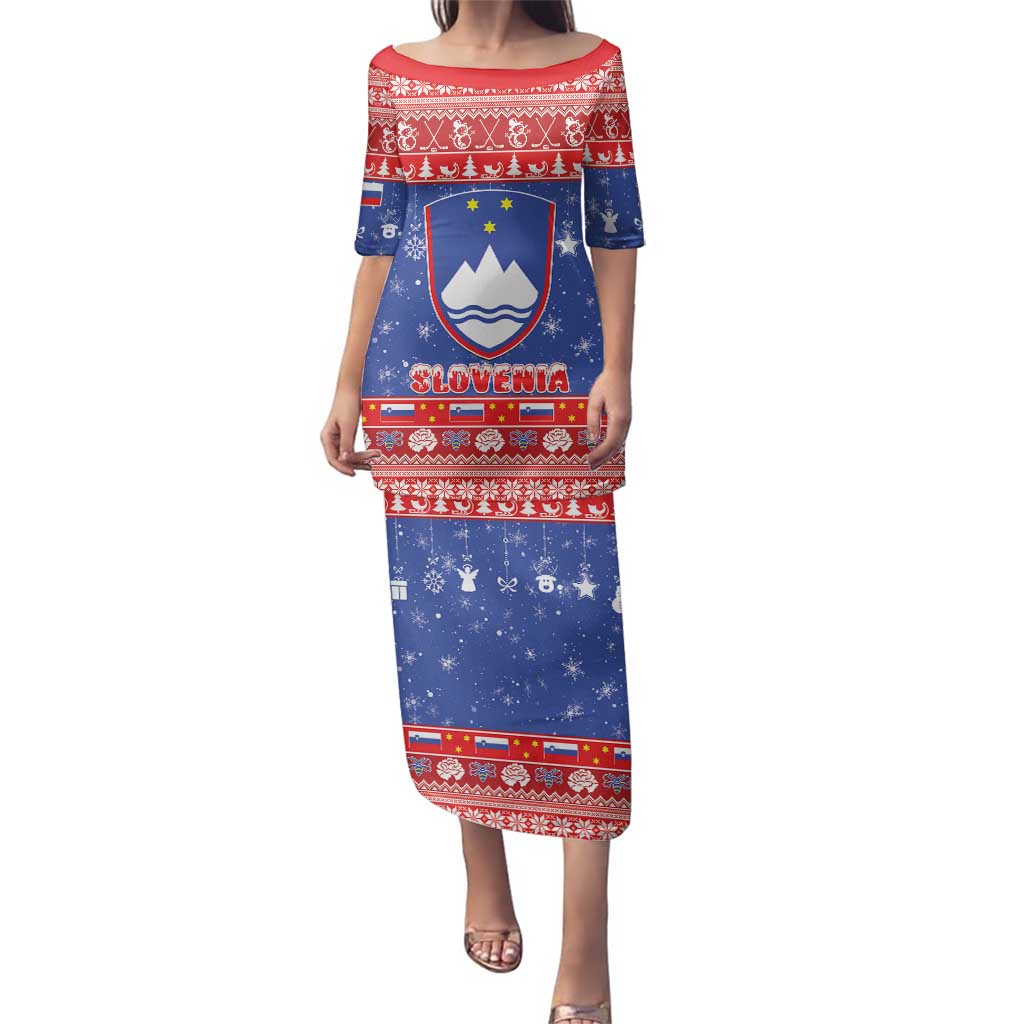 Slovenia Christmas Family Matching Puletasi and Hawaiian Shirt Coat Of Arms Vesel Bozic - Wonder Print Shop