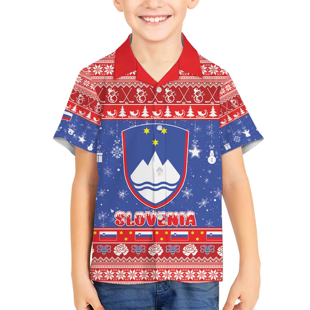 Slovenia Christmas Family Matching Puletasi and Hawaiian Shirt Coat Of Arms Vesel Bozic - Wonder Print Shop