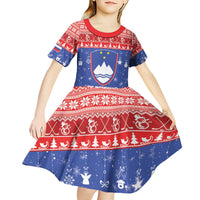 Slovenia Christmas Kid Short Sleeve Dress Coat Of Arms Vesel Bozic - Wonder Print Shop