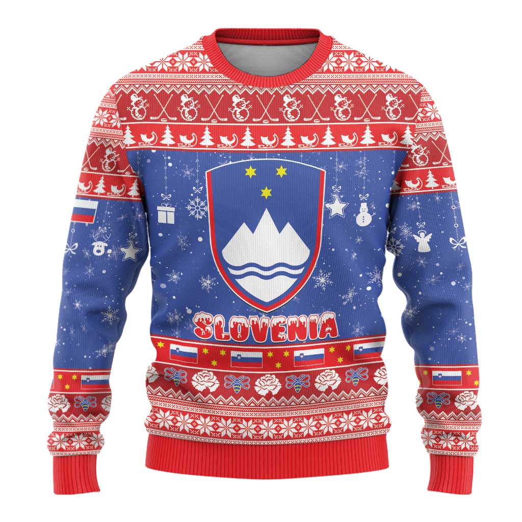 Slovenia Christmas Ugly Christmas Sweater Coat Of Arms Vesel Bozic - Wonder Print Shop