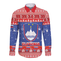 Slovenia Christmas Long Sleeve Button Shirt Coat Of Arms Vesel Bozic - Wonder Print Shop