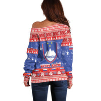 Slovenia Christmas Off Shoulder Sweater Coat Of Arms Vesel Bozic - Wonder Print Shop