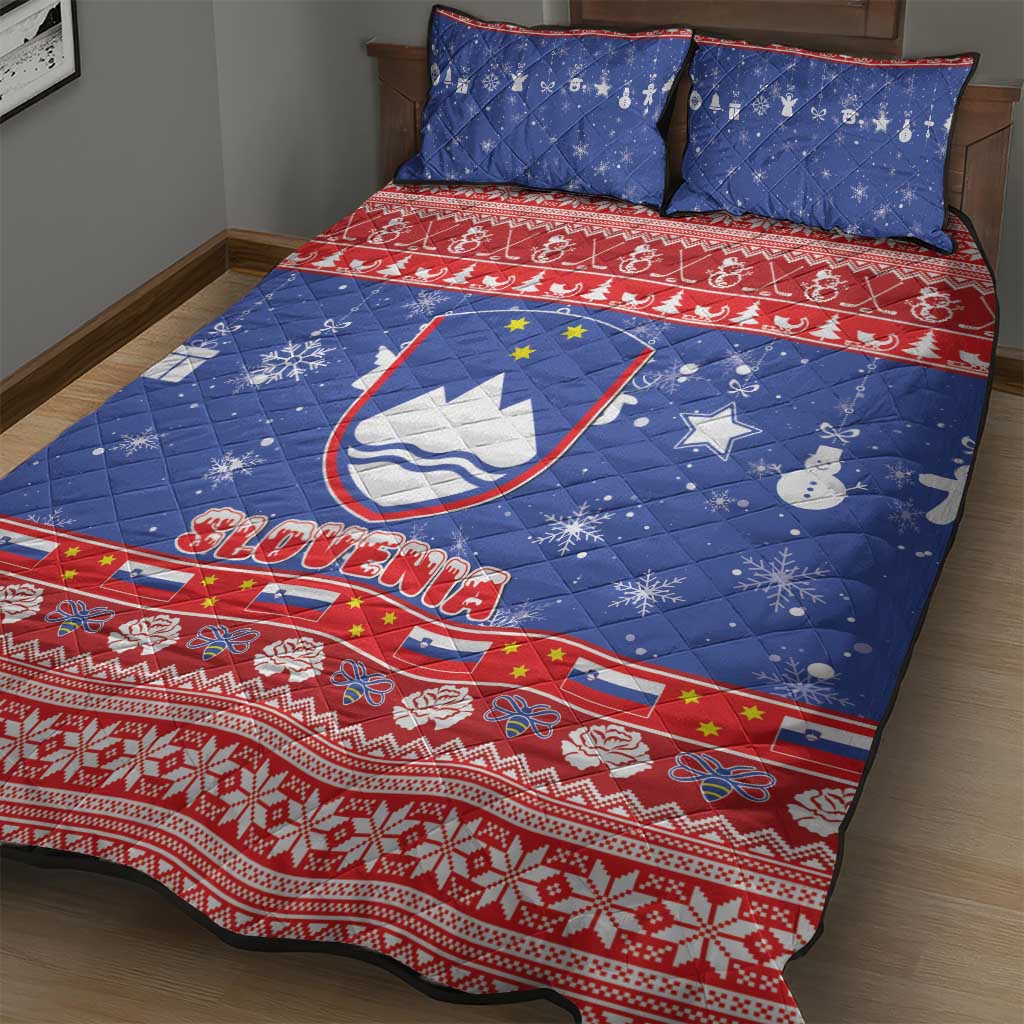 Slovenia Christmas Quilt Bed Set Coat Of Arms Vesel Bozic - Wonder Print Shop