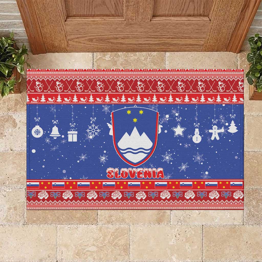 Slovenia Christmas Rubber Doormat Coat Of Arms Vesel Bozic - Wonder Print Shop