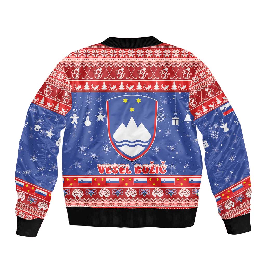 Slovenia Christmas Sleeve Zip Bomber Jacket Coat Of Arms Vesel Bozic - Wonder Print Shop