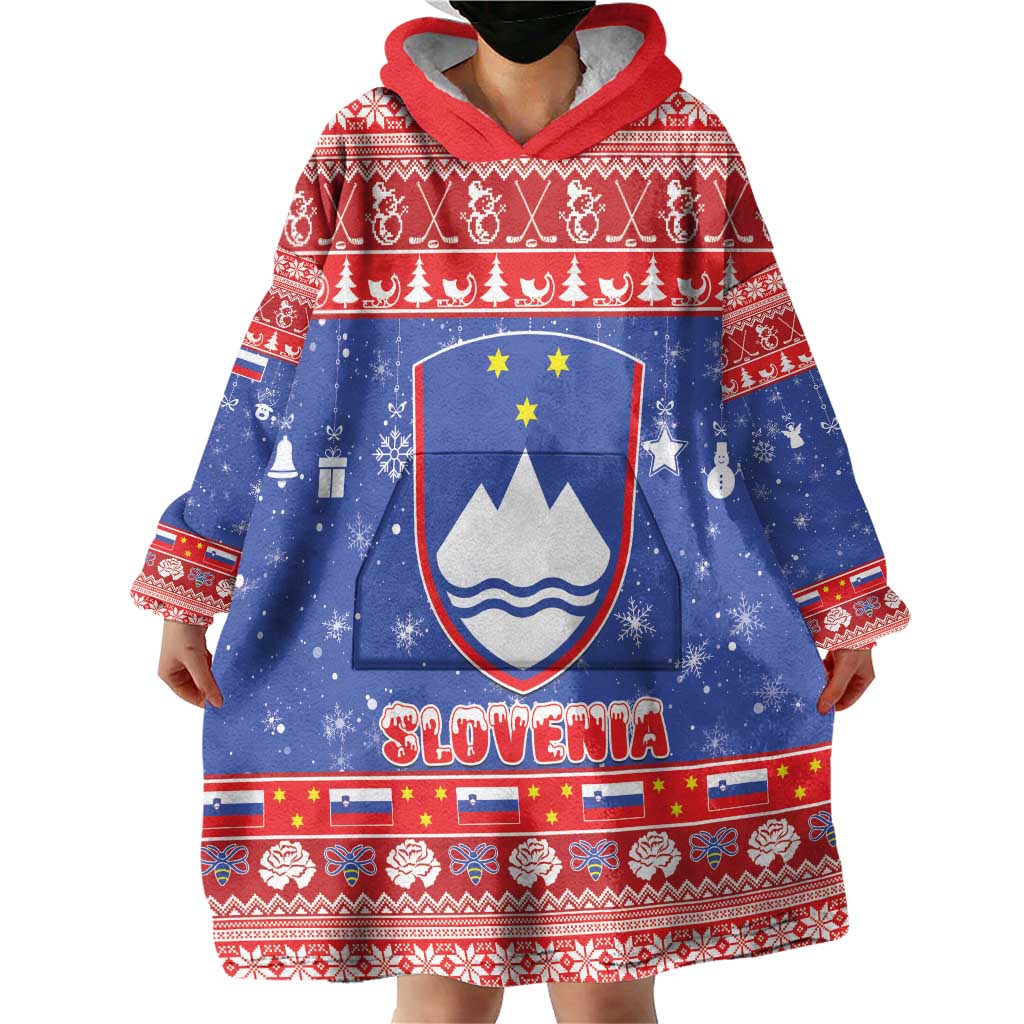 Slovenia Christmas Wearable Blanket Hoodie Coat Of Arms Vesel Bozic - Wonder Print Shop
