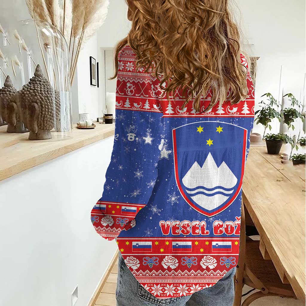 Slovenia Christmas Women Casual Shirt Coat Of Arms Vesel Bozic - Wonder Print Shop