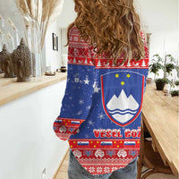 Slovenia Christmas Women Casual Shirt Coat Of Arms Vesel Bozic - Wonder Print Shop