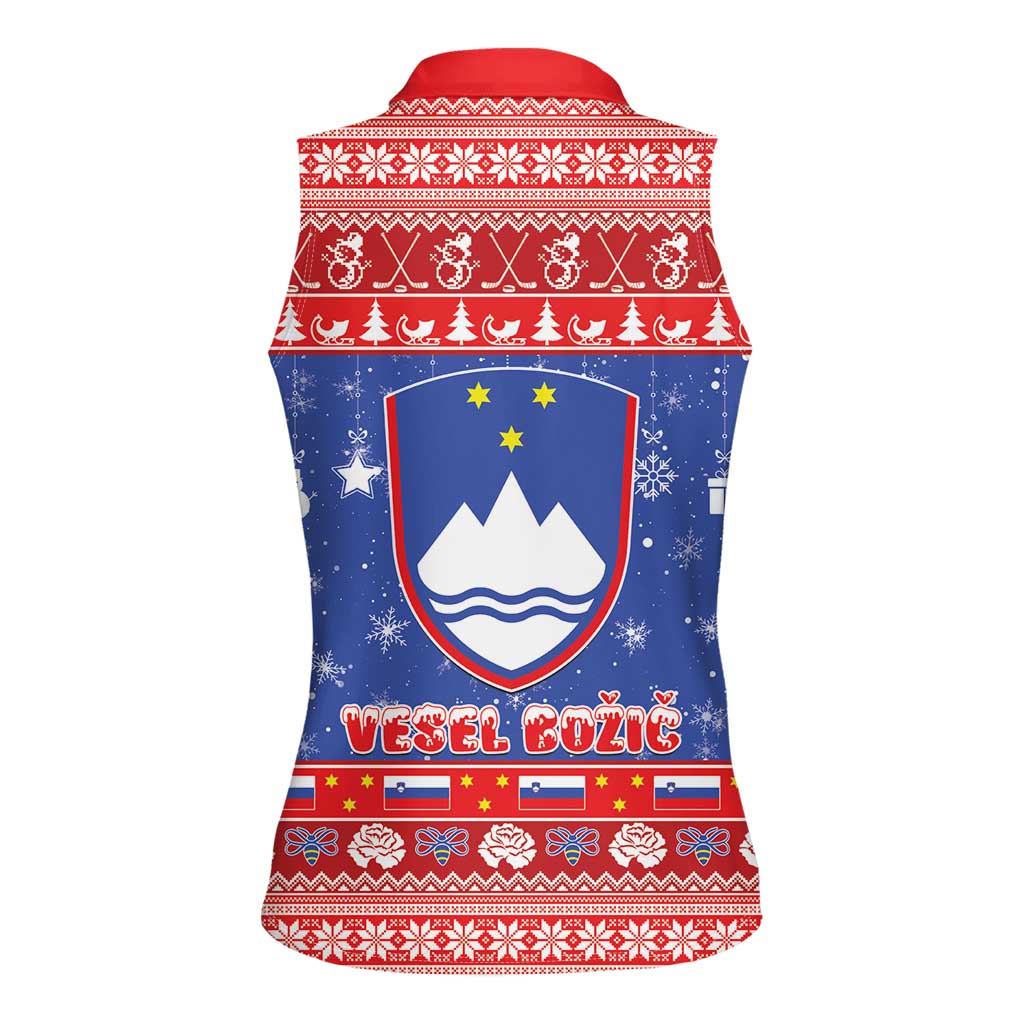 Slovenia Christmas Women Sleeveless Polo Shirt Coat Of Arms Vesel Bozic - Wonder Print Shop