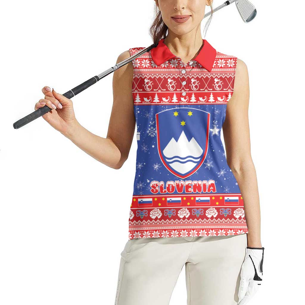 Slovenia Christmas Women Sleeveless Polo Shirt Coat Of Arms Vesel Bozic - Wonder Print Shop