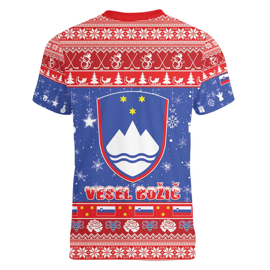 Slovenia Christmas Women V-Neck T-Shirt Coat Of Arms Vesel Bozic - Wonder Print Shop