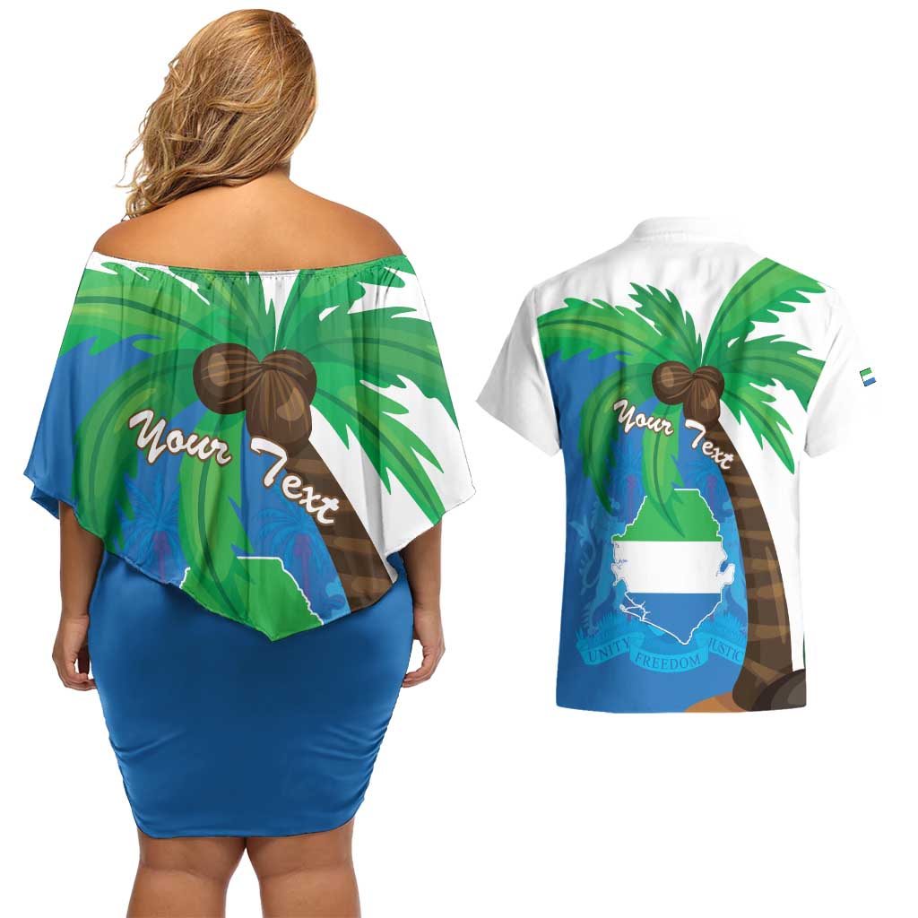 Personalised Sierra Leone Couples Matching Off Shoulder Short Dress and Hawaiian Shirt Coat Of Arms With Flag Map - Wonder Print Shop