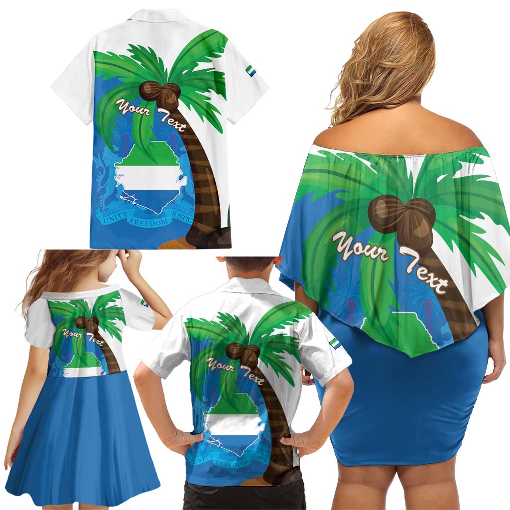 Personalised Sierra Leone Family Matching Off Shoulder Short Dress and Hawaiian Shirt Coat Of Arms With Flag Map - Wonder Print Shop