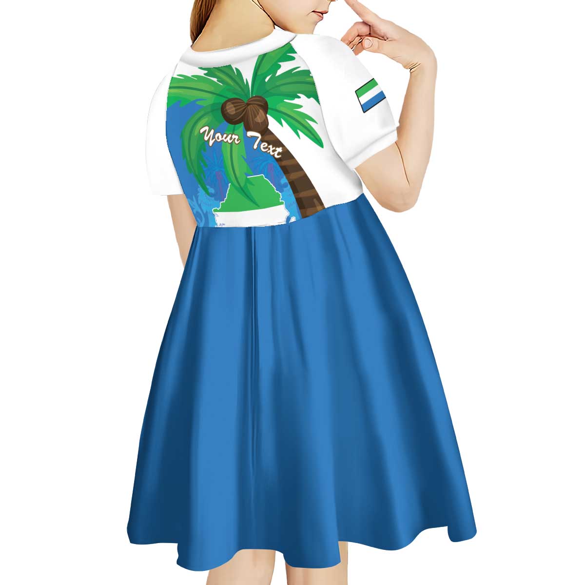 Personalised Sierra Leone Kid Short Sleeve Dress Coat Of Arms With Flag Map - Wonder Print Shop