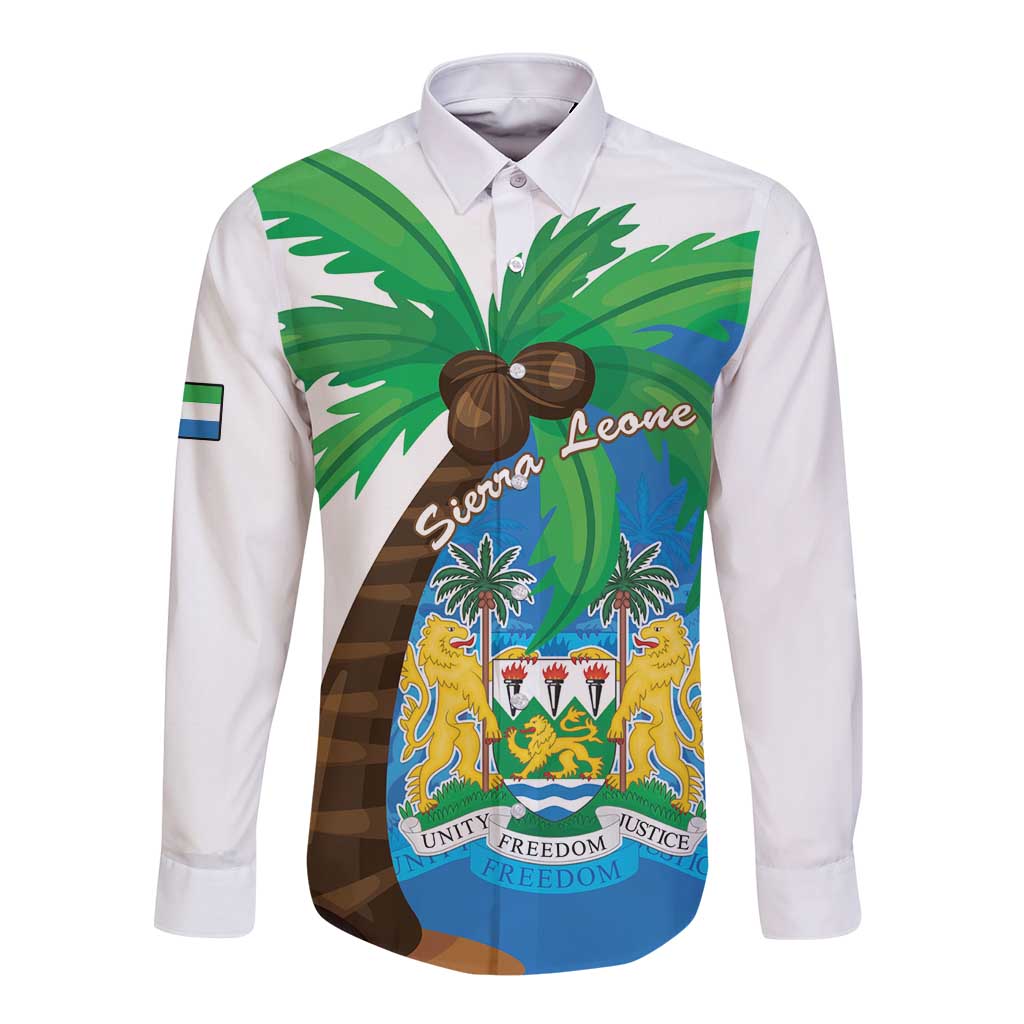 Personalised Sierra Leone Long Sleeve Button Shirt Coat Of Arms With Flag Map - Wonder Print Shop