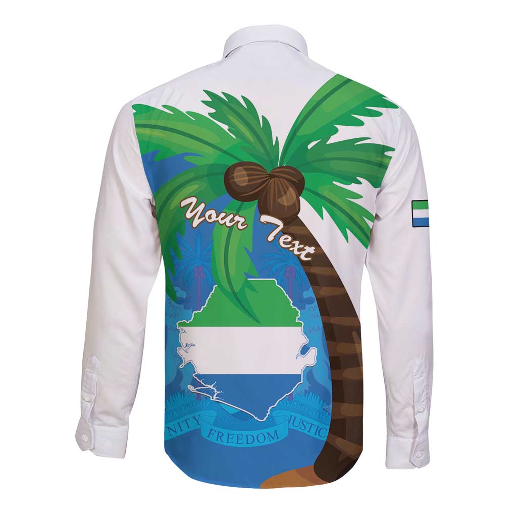 Personalised Sierra Leone Long Sleeve Button Shirt Coat Of Arms With Flag Map - Wonder Print Shop