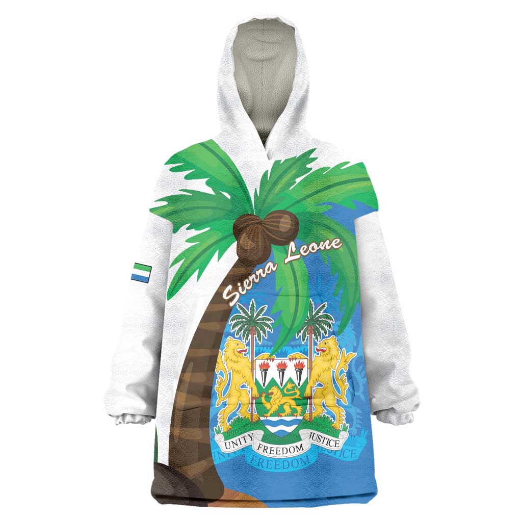 Personalised Sierra Leone Wearable Blanket Hoodie Coat Of Arms With Flag Map - Wonder Print Shop