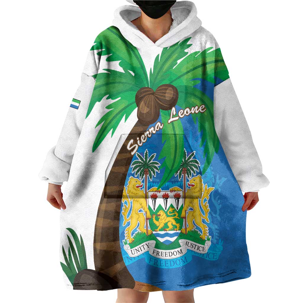 Personalised Sierra Leone Wearable Blanket Hoodie Coat Of Arms With Flag Map - Wonder Print Shop