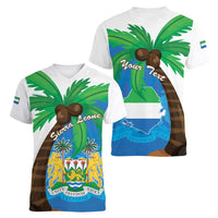 Personalised Sierra Leone Women V-Neck T-Shirt Coat Of Arms With Flag Map - Wonder Print Shop