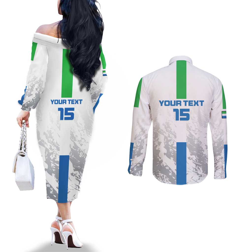 Custom Sierra Leone Football Couples Matching Off The Shoulder Long Sleeve Dress and Long Sleeve Button Shirt Go Leone Stars