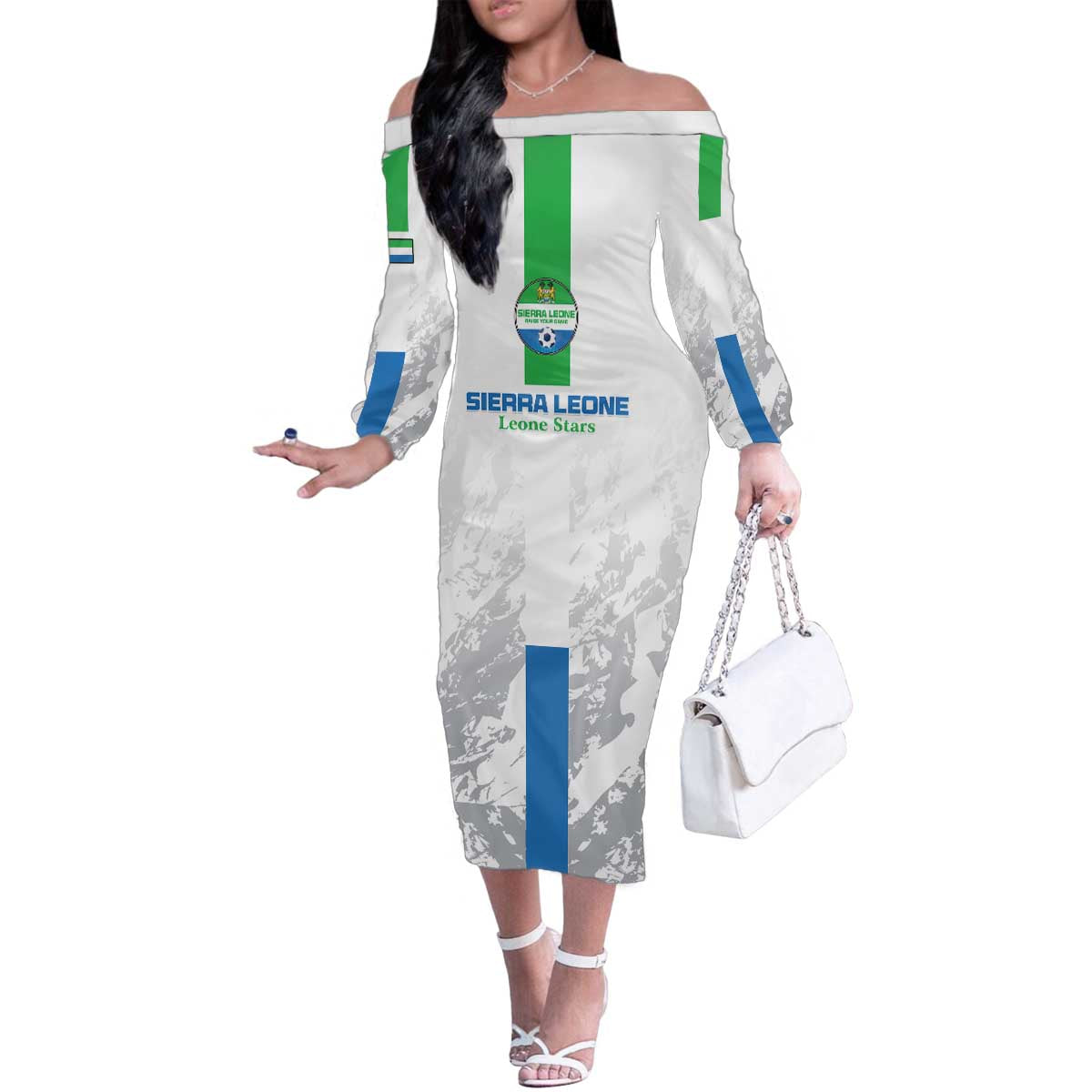 Custom Sierra Leone Football Family Matching Off The Shoulder Long Sleeve Dress and Hawaiian Shirt Go Leone Stars - Wonder Print Shop