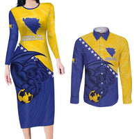 Custom Bosnia and Herzegovina Football 2026 Couples Matching Long Sleeve Bodycon Dress and Long Sleeve Button Shirt The Dragons Of Europe - Wonder Print Shop
