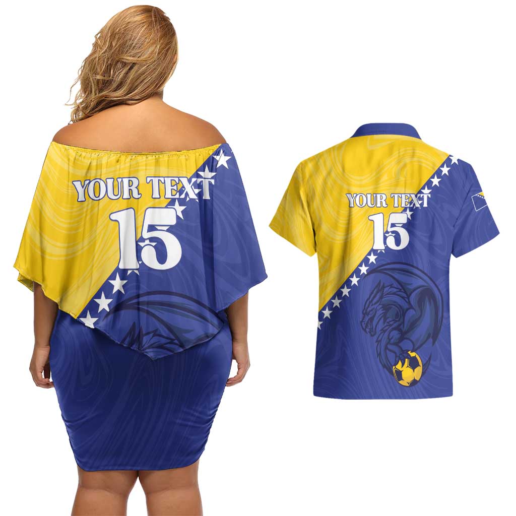 Custom Bosnia and Herzegovina Football 2026 Couples Matching Off Shoulder Short Dress and Hawaiian Shirt The Dragons Of Europe - Wonder Print Shop