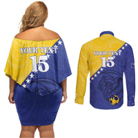 Custom Bosnia and Herzegovina Football 2026 Couples Matching Off Shoulder Short Dress and Long Sleeve Button Shirt The Dragons Of Europe - Wonder Print Shop