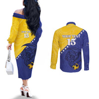 Custom Bosnia and Herzegovina Football 2026 Couples Matching Off The Shoulder Long Sleeve Dress and Long Sleeve Button Shirt The Dragons Of Europe - Wonder Print Shop
