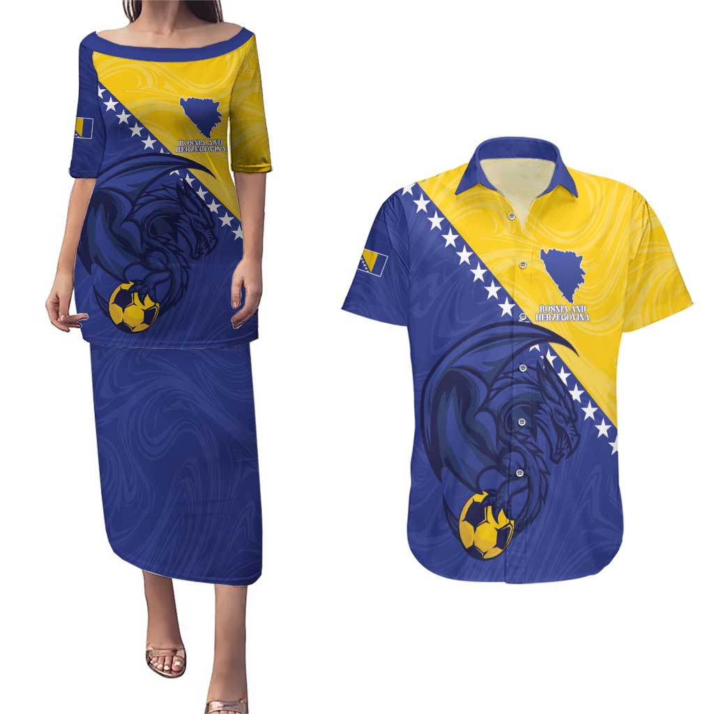 Custom Bosnia and Herzegovina Football 2026 Couples Matching Puletasi and Hawaiian Shirt The Dragons Of Europe - Wonder Print Shop