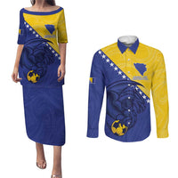 Custom Bosnia and Herzegovina Football 2026 Couples Matching Puletasi and Long Sleeve Button Shirt The Dragons Of Europe - Wonder Print Shop