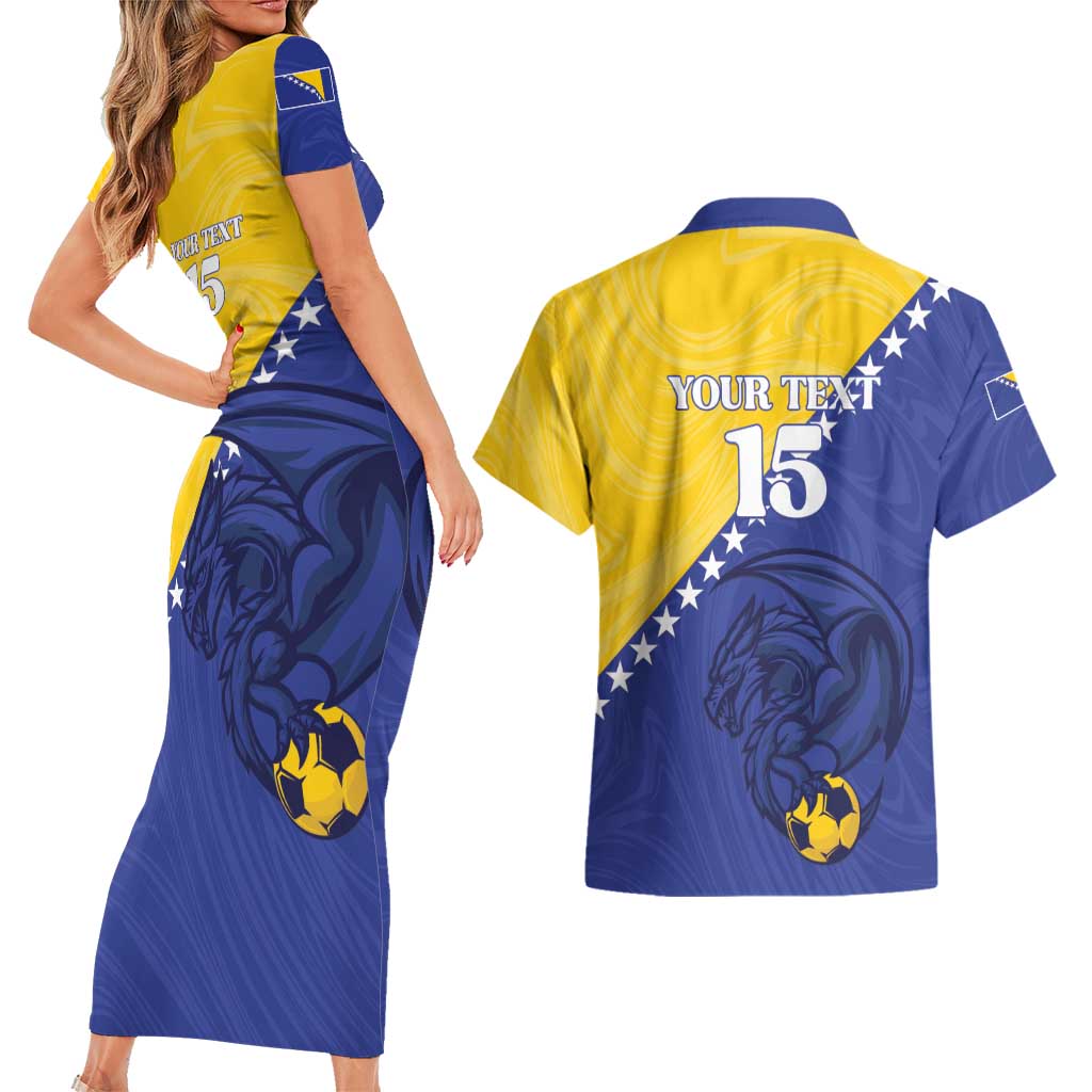 Custom Bosnia and Herzegovina Football 2026 Couples Matching Short Sleeve Bodycon Dress and Hawaiian Shirt The Dragons Of Europe - Wonder Print Shop