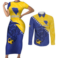 Custom Bosnia and Herzegovina Football 2026 Couples Matching Short Sleeve Bodycon Dress and Long Sleeve Button Shirt The Dragons Of Europe - Wonder Print Shop