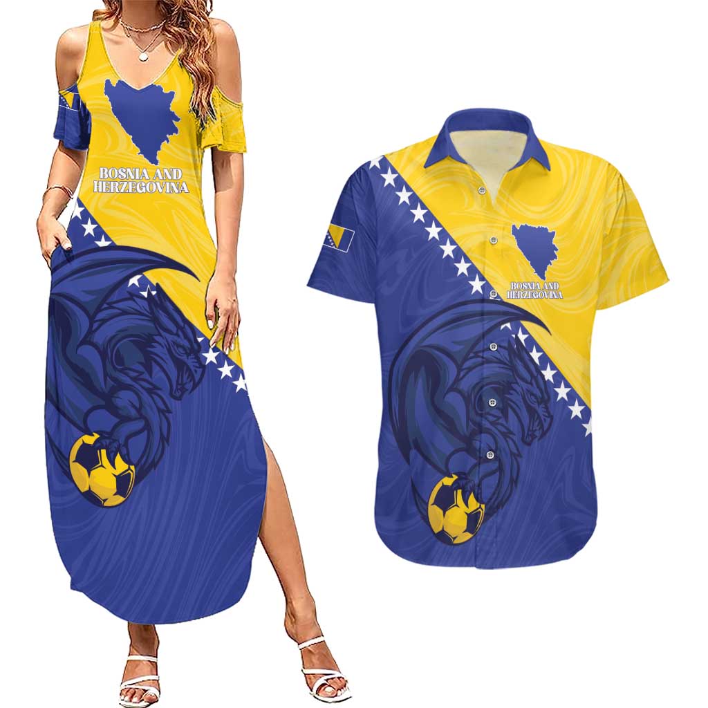 Custom Bosnia and Herzegovina Football 2026 Couples Matching Summer Maxi Dress and Hawaiian Shirt The Dragons Of Europe - Wonder Print Shop