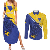 Custom Bosnia and Herzegovina Football 2026 Couples Matching Summer Maxi Dress and Long Sleeve Button Shirt The Dragons Of Europe - Wonder Print Shop