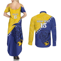 Custom Bosnia and Herzegovina Football 2026 Couples Matching Summer Maxi Dress and Long Sleeve Button Shirt The Dragons Of Europe - Wonder Print Shop