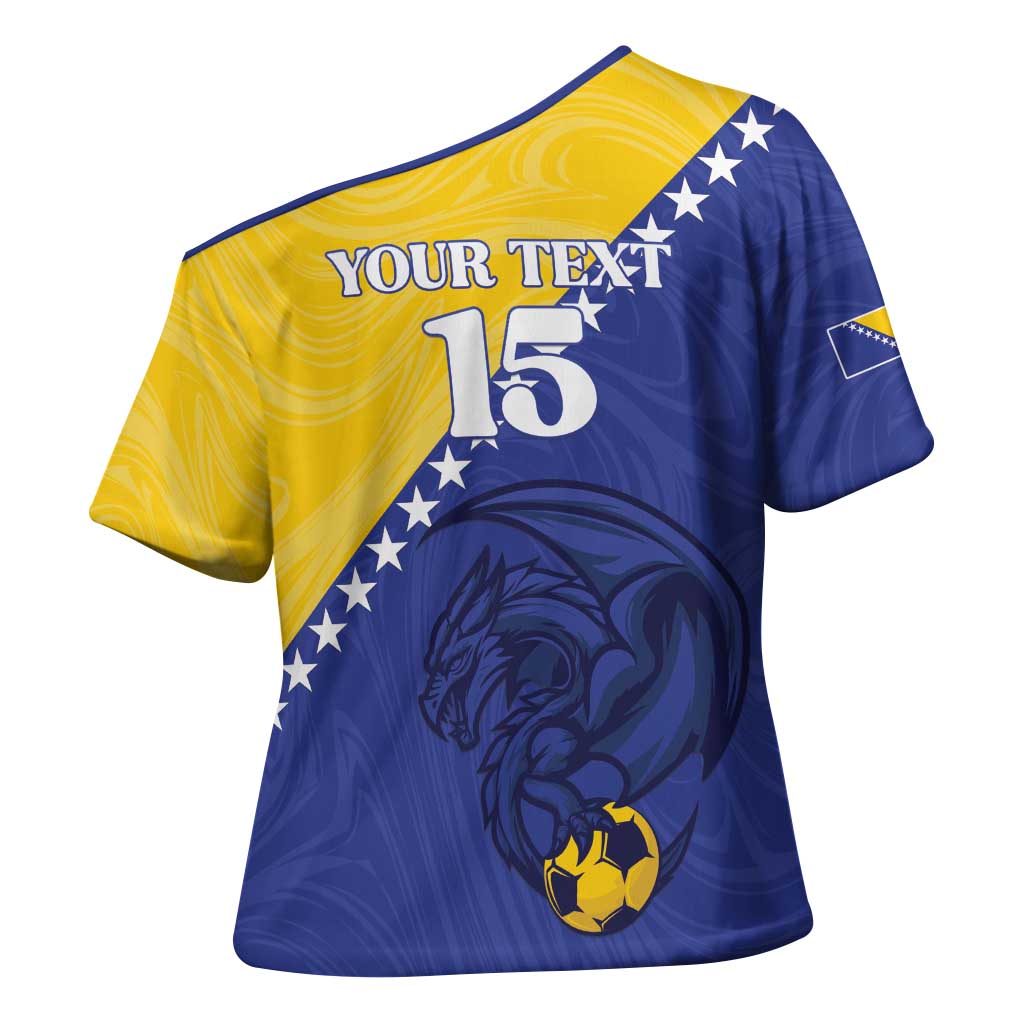 Custom Bosnia and Herzegovina Football 2026 Cross Shoulder Shirt The Dragons Of Europe - Wonder Print Shop