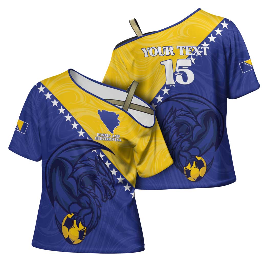 Custom Bosnia and Herzegovina Football 2026 Cross Shoulder Shirt The Dragons Of Europe - Wonder Print Shop