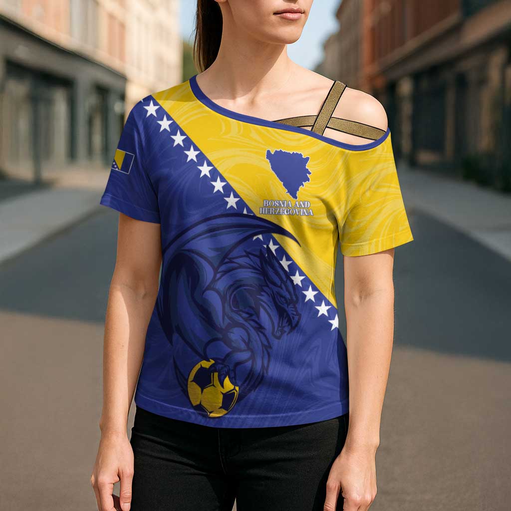 Custom Bosnia and Herzegovina Football 2026 Cross Shoulder Shirt The Dragons Of Europe - Wonder Print Shop