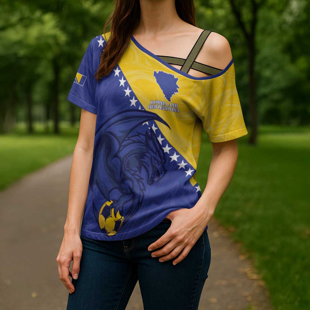 Custom Bosnia and Herzegovina Football 2026 Cross Shoulder Shirt The Dragons Of Europe - Wonder Print Shop