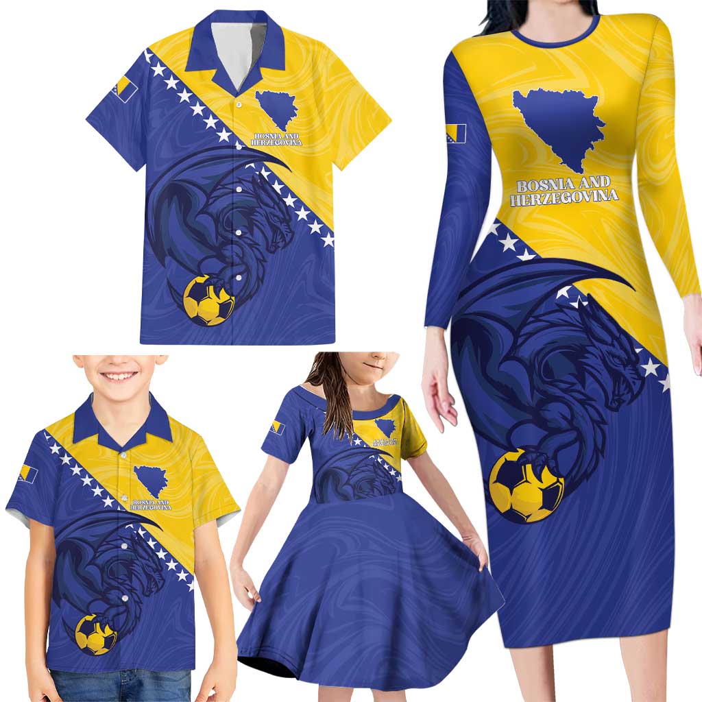 Custom Bosnia and Herzegovina Football 2026 Family Matching Long Sleeve Bodycon Dress and Hawaiian Shirt The Dragons Of Europe - Wonder Print Shop