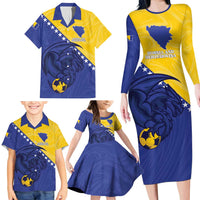 Custom Bosnia and Herzegovina Football 2026 Family Matching Long Sleeve Bodycon Dress and Hawaiian Shirt The Dragons Of Europe - Wonder Print Shop