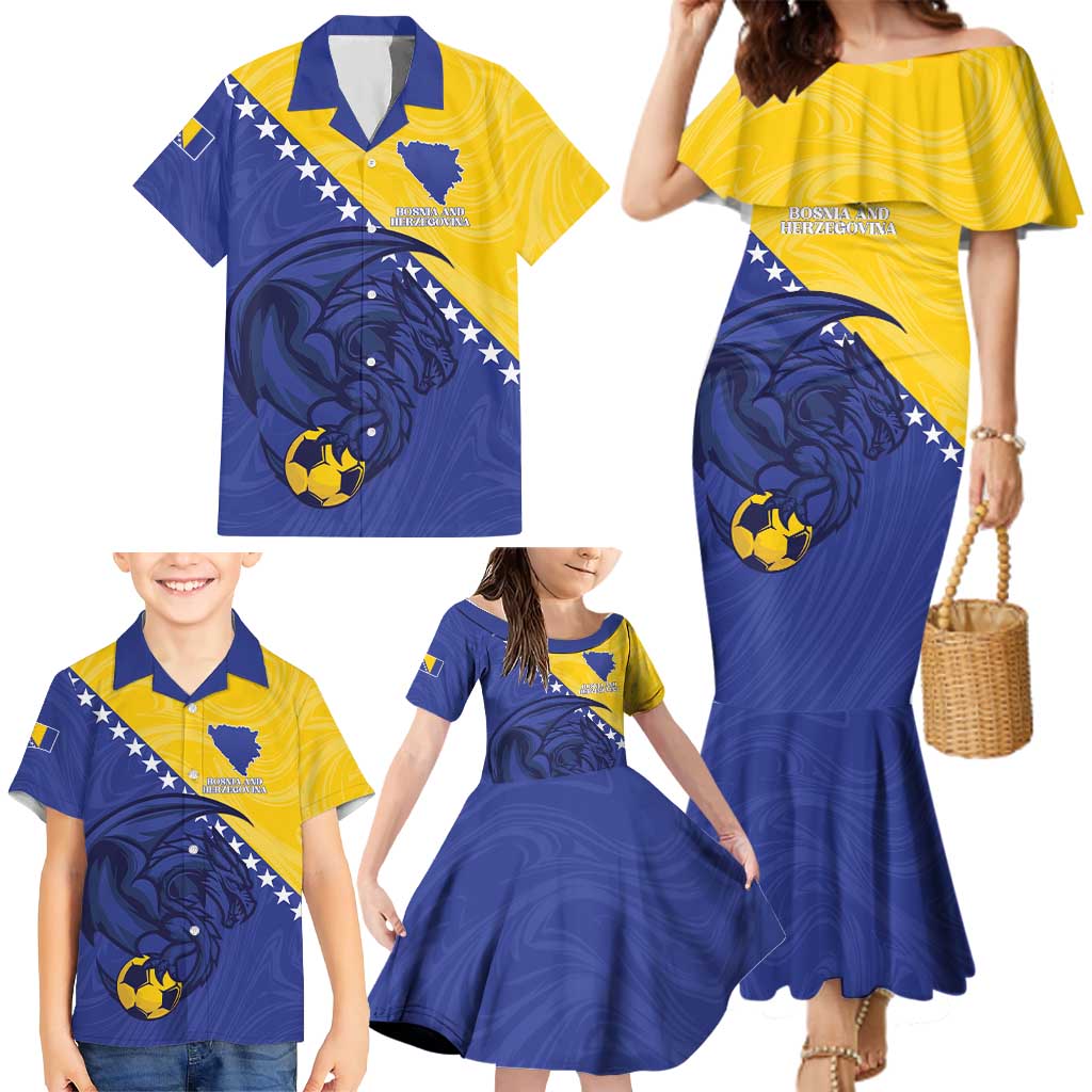 Custom Bosnia and Herzegovina Football 2026 Family Matching Mermaid Dress and Hawaiian Shirt The Dragons Of Europe - Wonder Print Shop