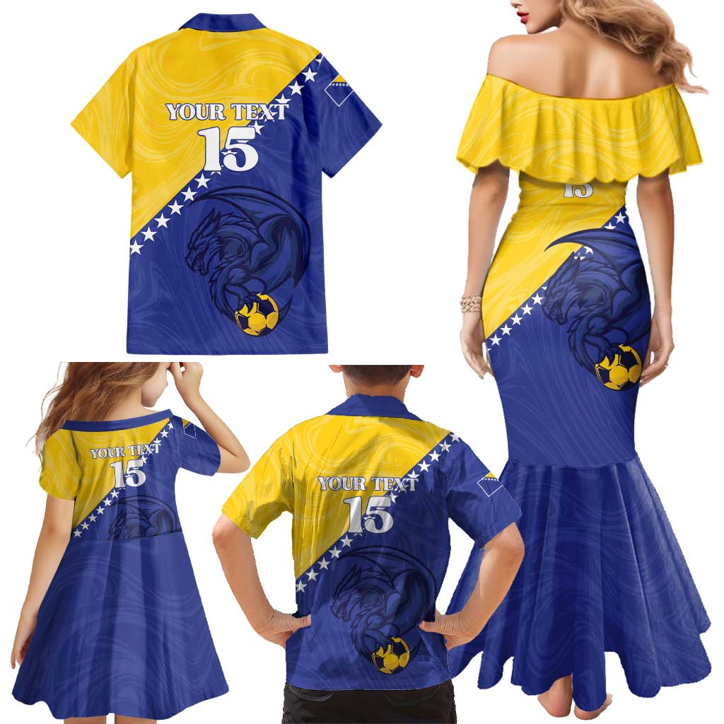 Custom Bosnia and Herzegovina Football 2026 Family Matching Mermaid Dress and Hawaiian Shirt The Dragons Of Europe - Wonder Print Shop