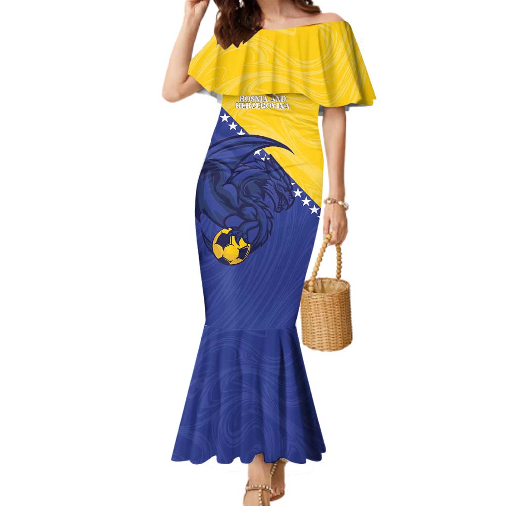 Custom Bosnia and Herzegovina Football 2026 Family Matching Mermaid Dress and Hawaiian Shirt The Dragons Of Europe - Wonder Print Shop